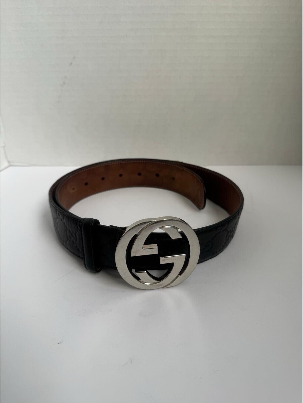 Gucci Interlocking G Buckle Belt — Black Guccissima Leather
